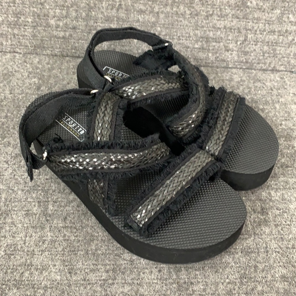 Yellowbox SportyB Womens Platform Slingback Sandal Size 6 Black Woven Frayed